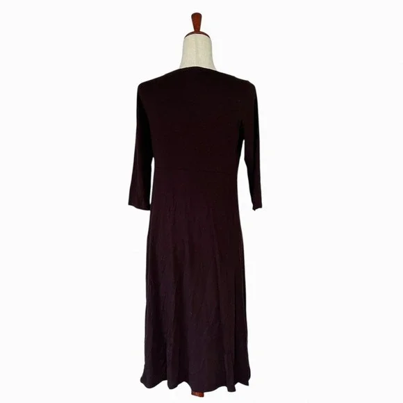 Eileen Fisher Women's Petite Small Dress Brown Viscose-Jersey Bateau-Neck Midi - Picture 7 of 11